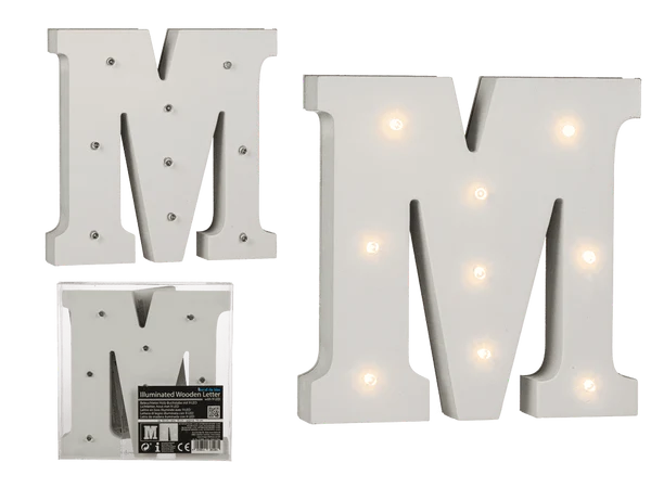 Beleuchteter Holz-Buchstabe M, mit 9 LED,