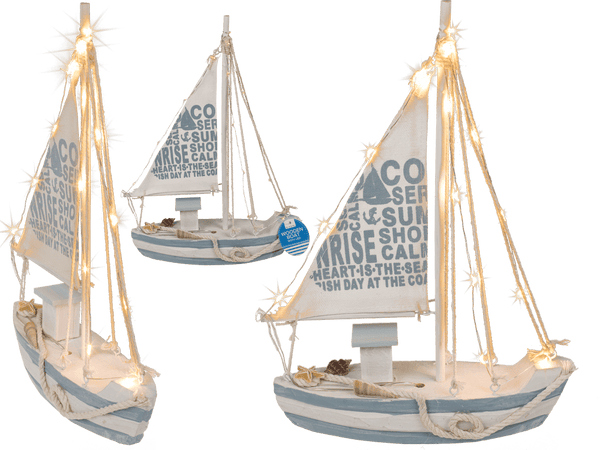 [OOTB-830351] Holz-Segelschiff mit 13 warmweißen LED,