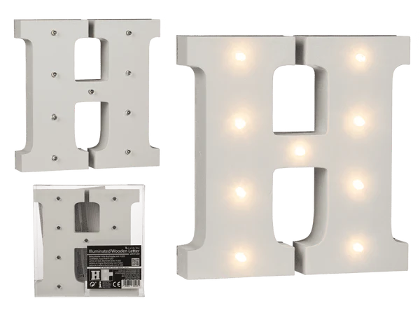 [OOTB-57/6081] Beleuchteter Holz-Buchstabe H, mit 9 LED,