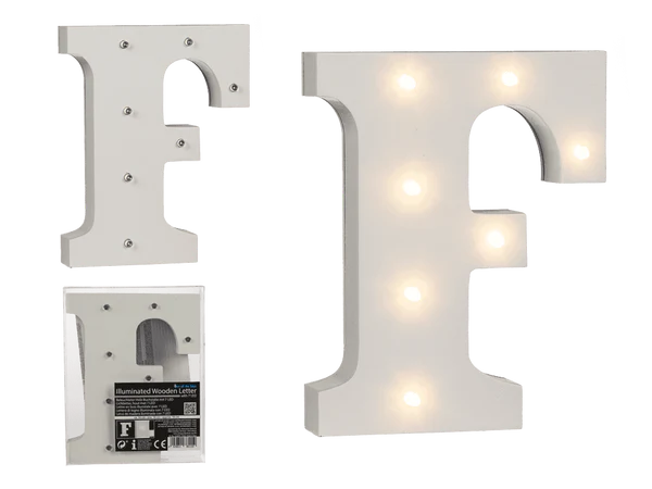 [OOTB-57/6079] Beleuchteter Holz-Buchstabe F, mit 7 LED,