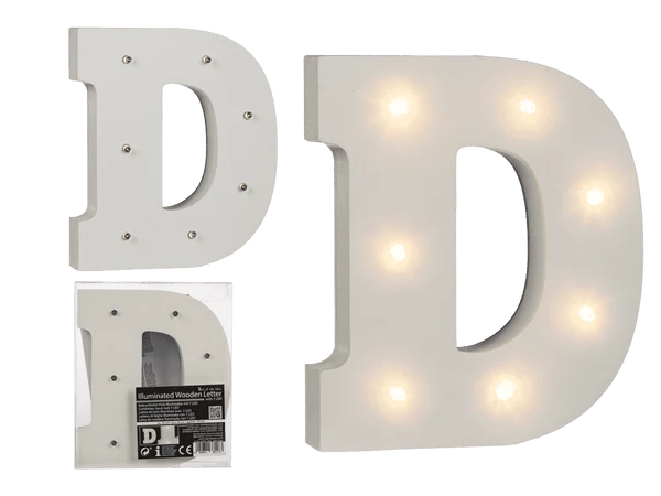 [OOTB-57/6077] Beleuchteter Holz-Buchstabe D, mit 7 LED,