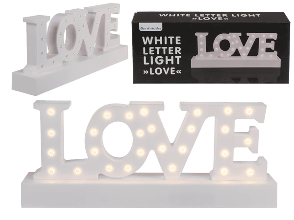 [OOTB-220340] Weißer Schriftzug, Love, mit 27 warmweißen LED,