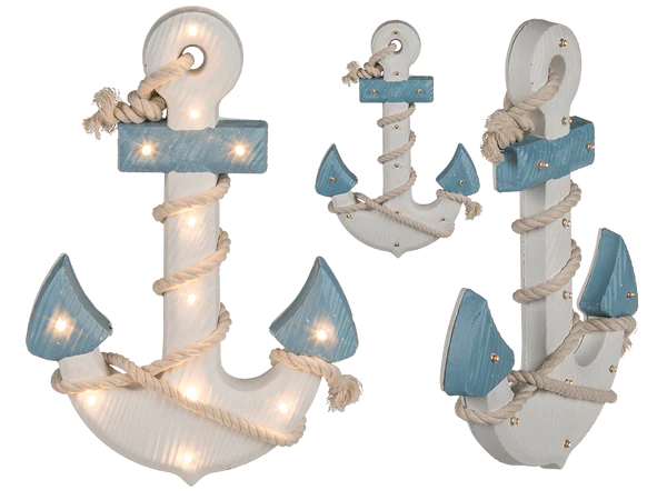 [OOTB-830369] Holz-Anker mit Seil & 12 warmweißen LED,