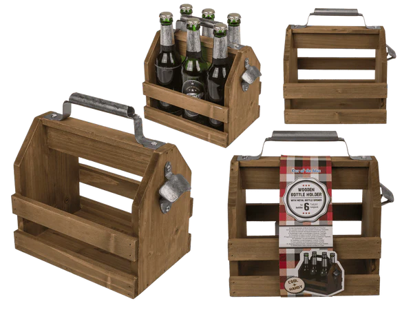[OOTB-71/3168] Holz-Flaschenhalter mit Metall-Flaschenöffner,