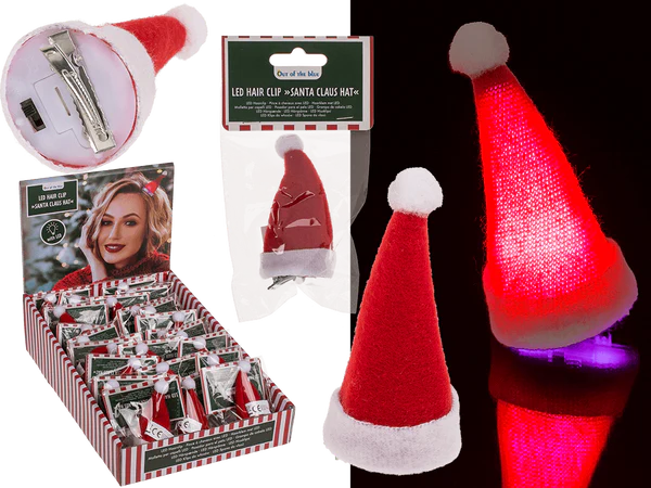 [OOTB-99/6123] Plüsch-Haarclip, Weihnachtsmütze mit LED