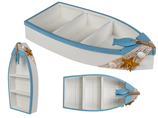 [OOTB-830374] Holz-Boot mit maritimer Deko, ca. 42 x 19,5 cm
