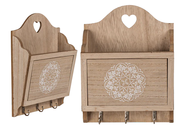 Naturfarbener Holz-Schlüsselkasten mit 3 Haken &