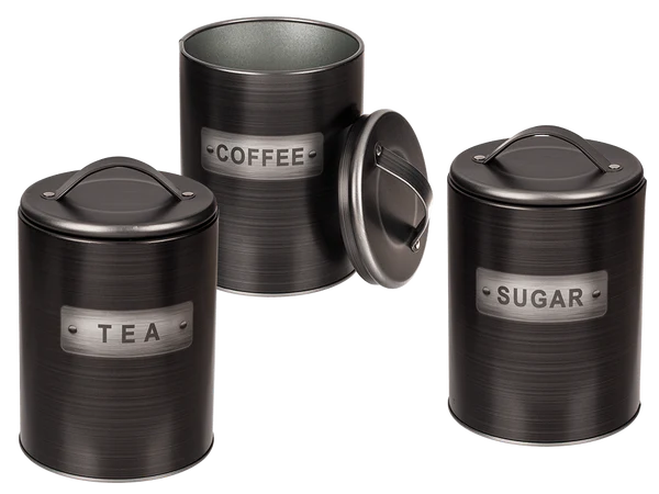 [OOTB-101898] Schwarze, runde Metall-Dose, Coffee, Tea &