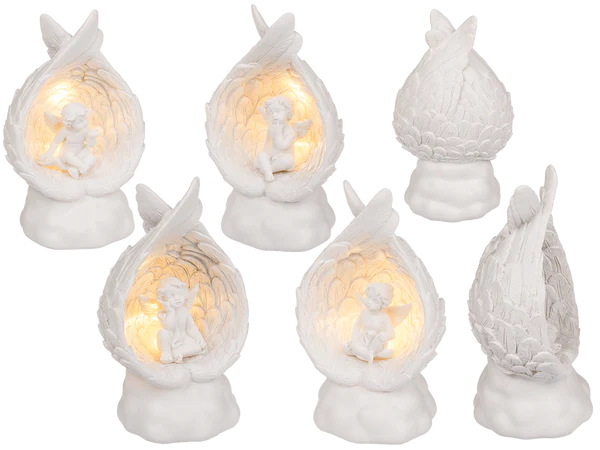 Sitzender Engel im Flügel mit warmweißen LED