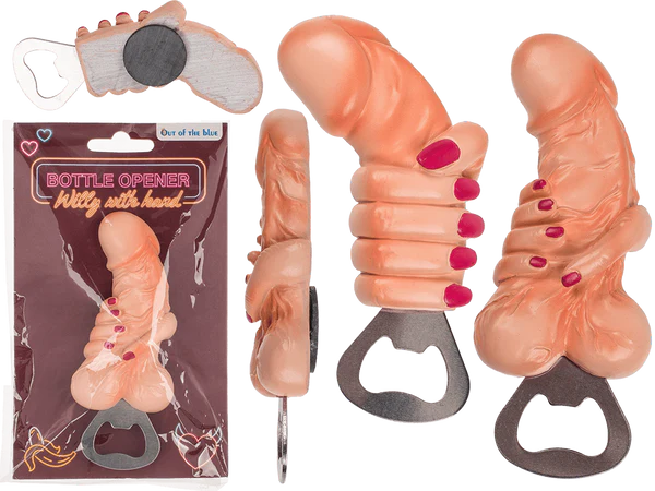 [OOTB-61/2615] Metall-Flaschenöffner mit Magnet, Penis mit Hand,