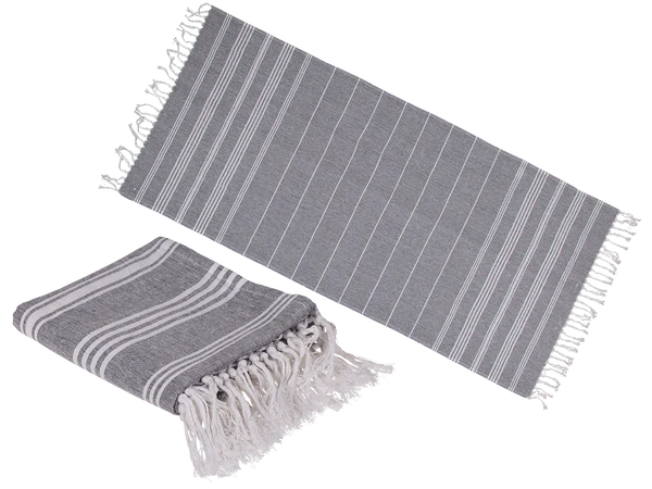 Weiß/graues Fouta-Hamamtuch (für Sauna & Strand)