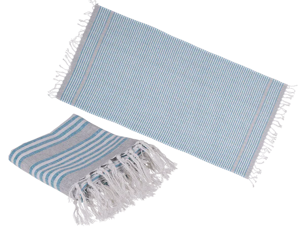 [OOTB-190382] Weiß/blaues Fouta-Hamamtuch (für Sauna & Strand)