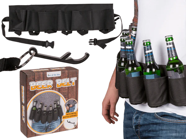 [OOTB-93/2096] Schwarzer Flaschenhalter, Bier-Gürtel, 123 cm,