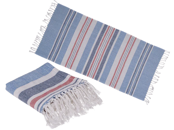 Weiß/blau/rotes Fouta-Hamamtuch