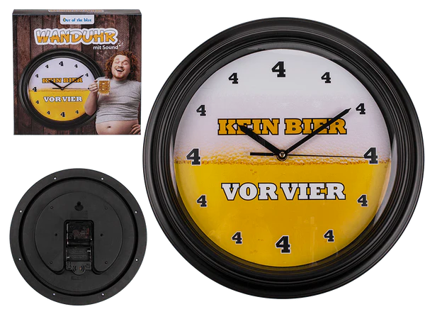 [OOTB-79/3277] Wanduhr mit Sound, Kein Bier vor 4, D: ca. 32 cm,