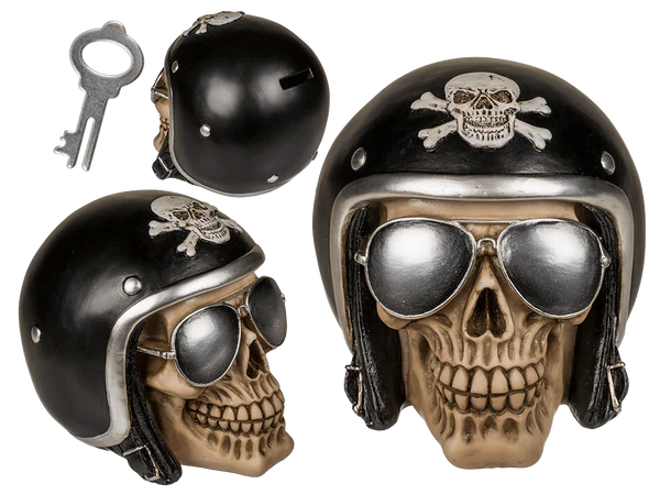 [OOTB-78/5763] Spardose mit Schloss, Totenkopf mit Sonnenbrille &