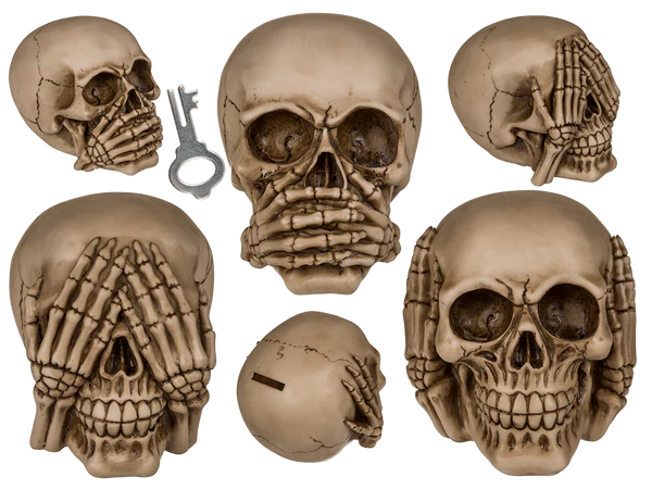 [OOTB-78/5765] Spardose mit Schloss, Totenkopf - Die 3 Affen
