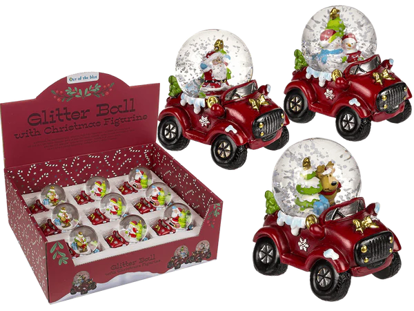 Schneekugel, Weihnachtsfiguren, auf Auto-Sockel,