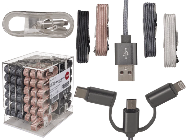 [OOTB-57/9250] USB-Ladekabel 3 in 1, L: ca. 1,4 m, 96-teilig &