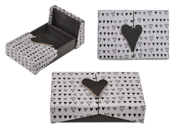 Schwarz/weiße Überraschungsbox, Herz,
