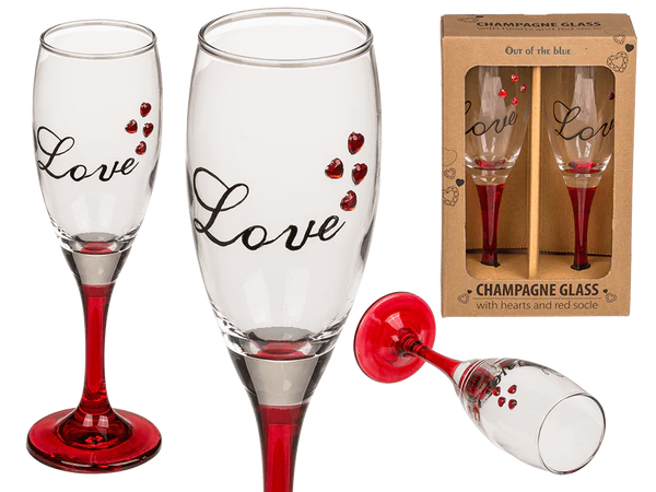 [OOTB-750045] Sektglas mit Herzen und rotem Sockel, Love,