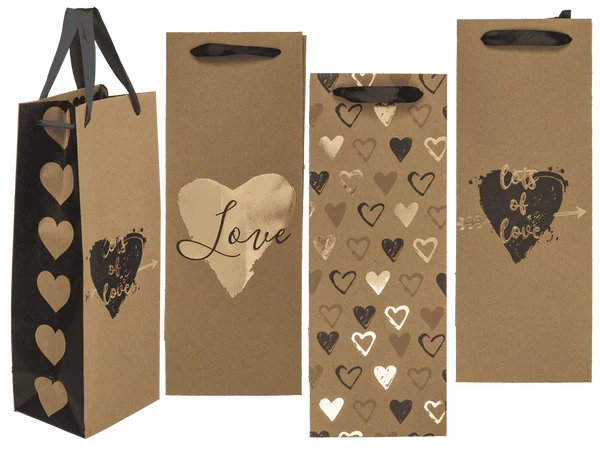 [OOTB-180760] Weinflaschen-Kraftpapier Geschenktüte, Herzen,