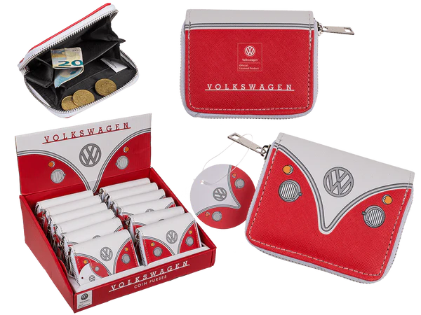Geldbörse mit Reisverschluss, VW T1 Bus, Rot,