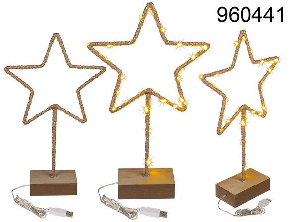 [OOTB-960441] Metall-Stern mit Jute umwickelt & LED,