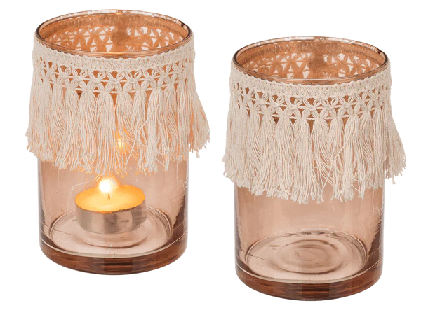Glas-Teelichthalter, Boho Style,