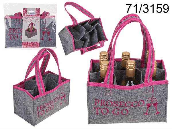 [OOTB-71/3159] Graue Filztasche mit 6 Fächern, für 6 Flaschen,