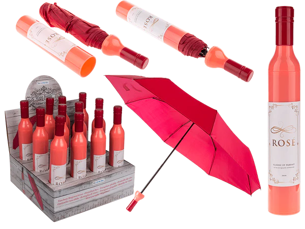 [OOTB-61/1842] Taschen-Regenschirm, Roséweinflasche,