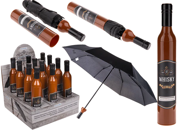 [OOTB-61/1843] Taschen-Regenschirm, Whiskyflasche,