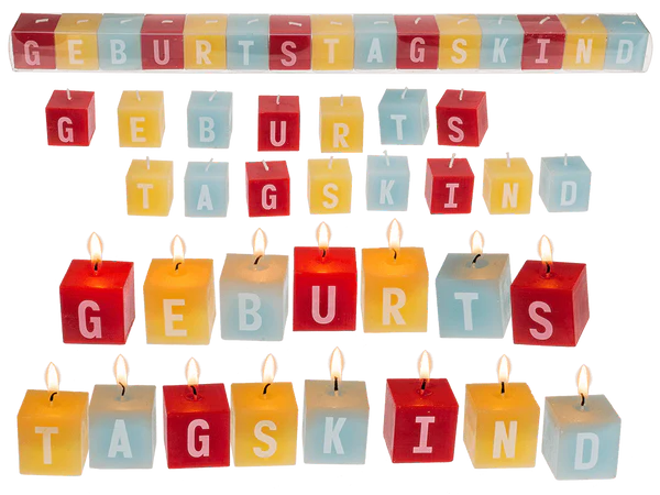 Kerzenblock mit Schrift, Geburtstagskind,