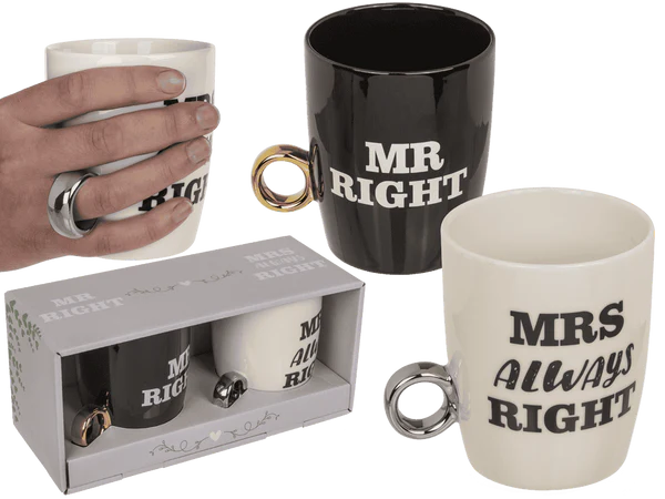 [OOTB-78/8366] New Bone China-Becher, Mr Right & Mrs Always Right