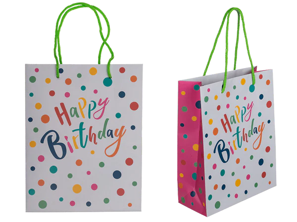 Hellgraue Papier-Geschenktüte, Happy Birthday,