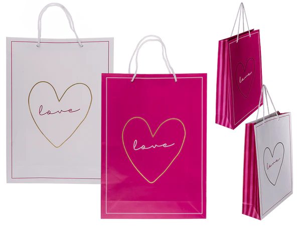 [OOTB-180795] Weiß/pinke Papier-Geschenktüte, Love,