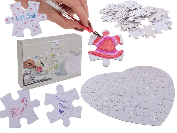 [OOTB-144383] Weißes Herz-Puzzle, 80 beschriftbare Teile,