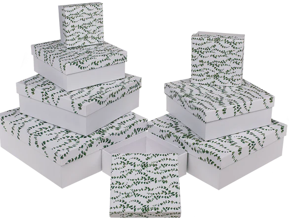 [OOTB-101616] Weiße Geschenkkartonage, Eukalyptus,