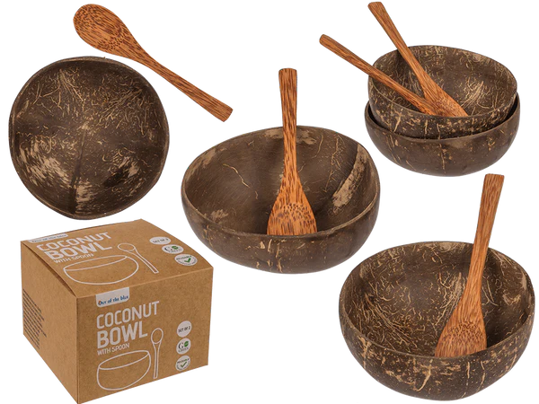 [OOTB-102120] Kokosnuss-Schale, 2er Set mit 2 Löffeln,