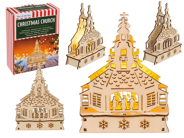 [OOTB-939125] Holzsilhouette, Barockkirche, mit LED,