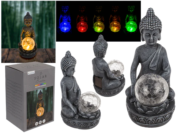 [OOTB-190490] Polyresin Solar Buddha Figur, mit Krakelee Glas