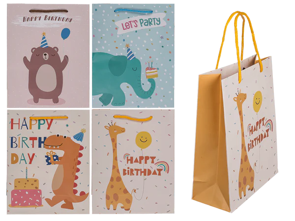 [OOTB-180799] Papier-Geschenktüte, Geburtstags-Tiere,