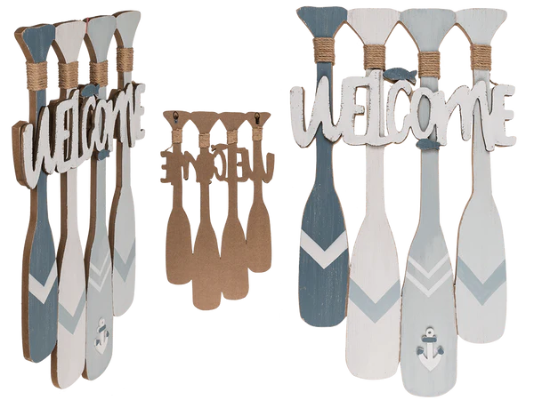 Holz-Schild mit Paddeln, Welcome,