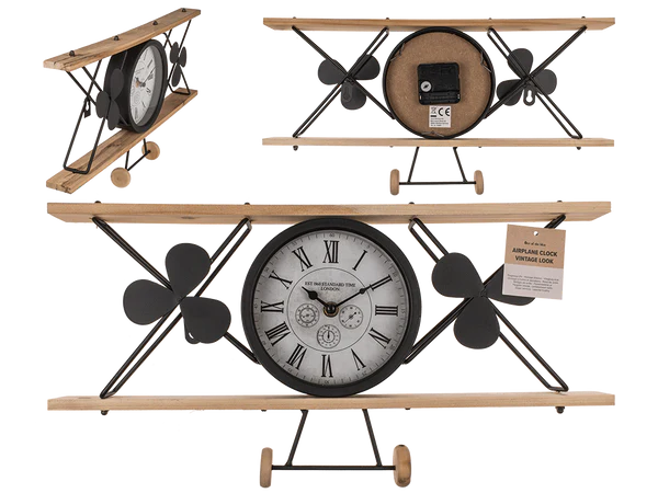 Flugzeug-Uhr, Vintage Look, aus schwarzem