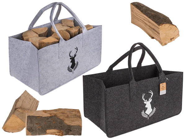 [OOTB-144433] Graue Filztasche für Kaminholz, Hirschkopf,