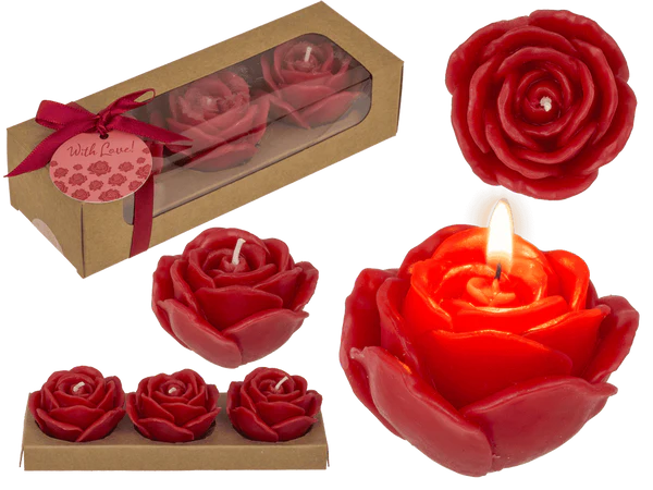 [OOTB-153308] Rote Kerze, Rose, 3er Set,