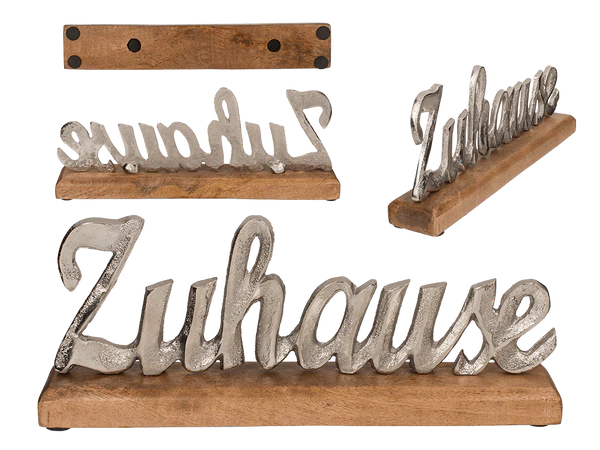 Silberfarbener Schriftzug, Zuhause,