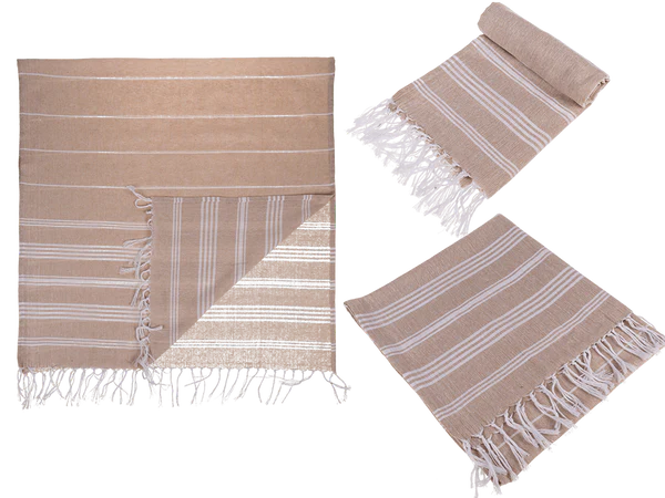 [OOTB-190466] Weiß/braunes Fouta-Hamamtuch (für Sauna & Strand)