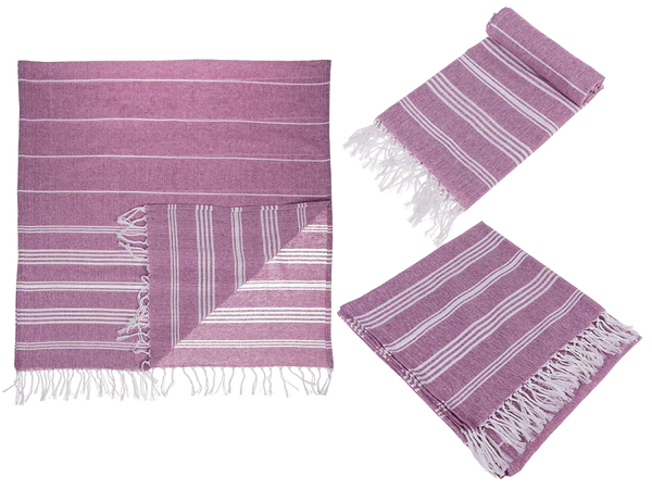 Weiß/lilanes Fouta-Hamamtuch (für Sauna & Strand),