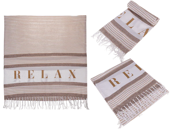 Weiß/creme/braunfarbenes Fouta-Hamamtuch, Relax,